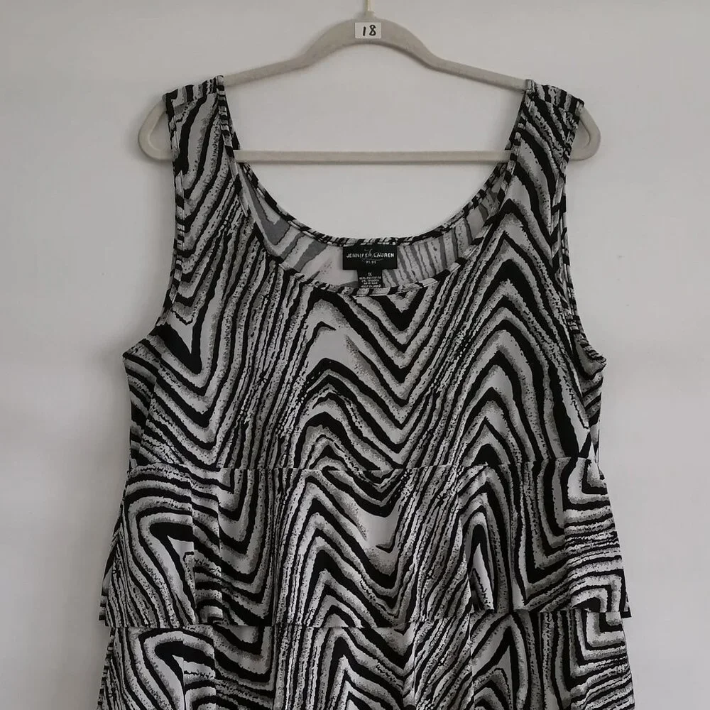 Jennifer Lauren Women's Black Zebra Print Ruffle Layered Fit & Flare Dress Sz 1X